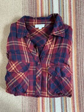 Olivia Grey Shirt Button Down Medium Plaid